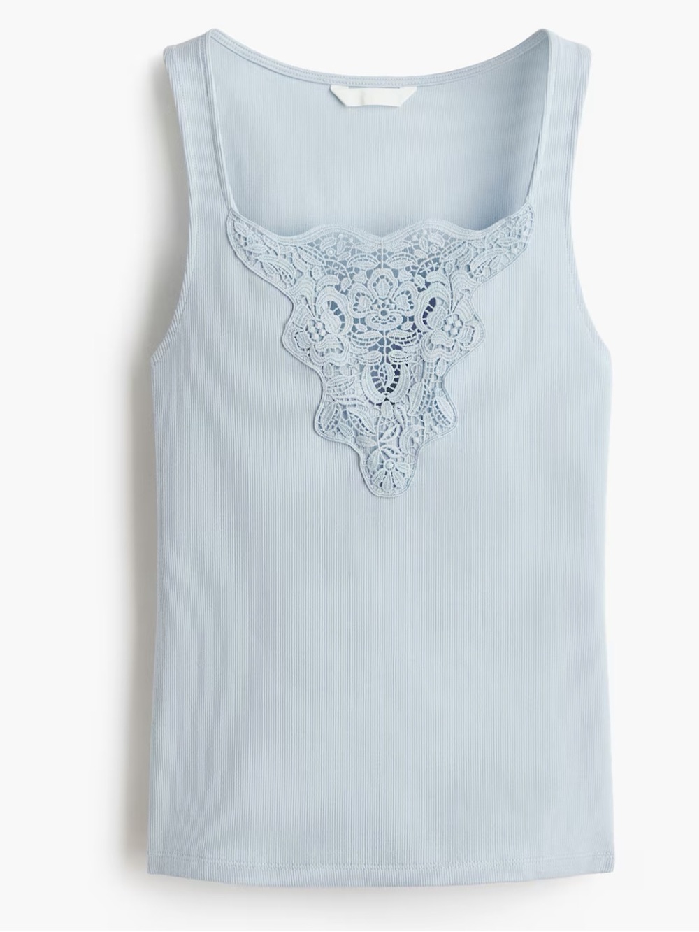 H&M NWT light blue crochet Lace Yoke ribbed cotton tank top